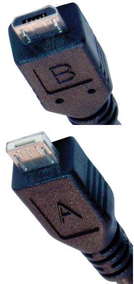 5 pin Micro USB A, Micro USB B plug photo and diagram
